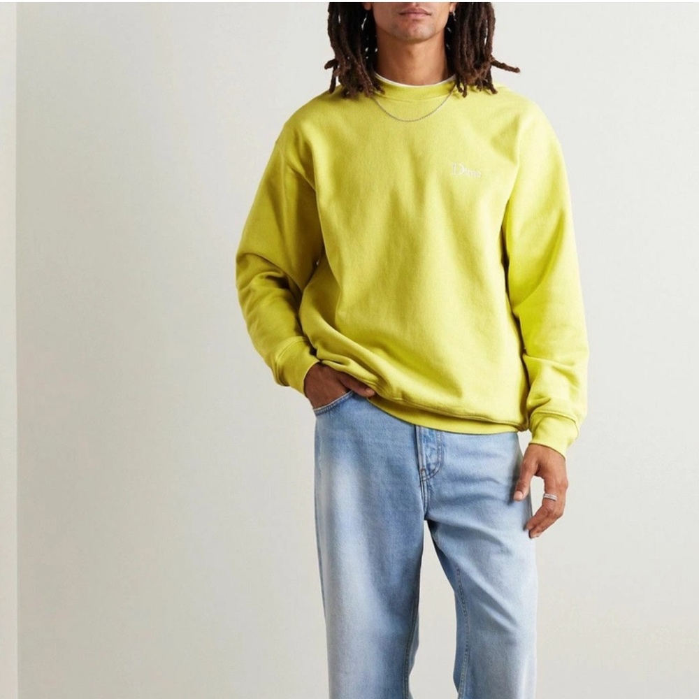 DIME Logo-Embroidered Cotton Jersey Crewneck Pullover Sweatshirt - Yellow - Picture 2 of 7